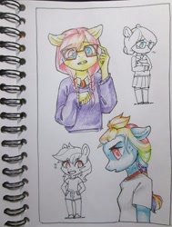 Size: 817x1080 | Tagged: safe, artist:aphphphphp, imported from derpibooru, fluttershy, rainbow dash, anthro, clothes, glasses, sweater, sweatershy, traditional art