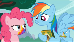 Size: 2519x1431 | Tagged: safe, imported from derpibooru, screencap, pinkie pie, rainbow dash, pony, 28 pranks later, season 6, cookie, cookie zombie, discovery family logo, food, rainbow muzzle