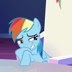 Size: 370x370 | Tagged: safe, imported from derpibooru, screencap, rainbow dash, pony, 28 pranks later, season 6, female, laughing, mare, reaction image, solo