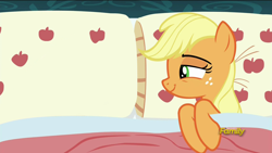 Size: 1920x1080 | Tagged: safe, edit, edited screencap, imported from derpibooru, screencap, applejack, 28 pranks later, applejack's bed partner, bed, exploitable, exploitable meme, meme, pillow, template
