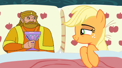 Size: 1280x715 | Tagged: safe, edit, edited screencap, imported from derpibooru, screencap, applejack, 28 pranks later, applejack's bed partner, bed, cd-i, exploitable meme, king harkinian, link: the faces of evil, meme, pillow, the legend of zelda