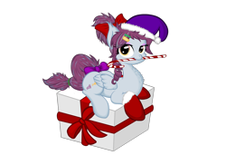 Size: 1650x1200 | Tagged: safe, artist:yooyfull, imported from derpibooru, oc, oc only, oc:aerial soundwaves, candy, candy cane, clothes, food, hat, present, santa hat, socks, solo