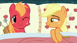 Size: 1920x1080 | Tagged: safe, edit, edited screencap, imported from derpibooru, screencap, applejack, big macintosh, earth pony, pony, 28 pranks later, and that's how apple bloom was made, applecest, applejack's bed partner, applemac, bed, brother and sister, exploitable meme, implied applecest, implied applemac, implied incest, incest, male, meme, pillow, shipping, stallion, straight