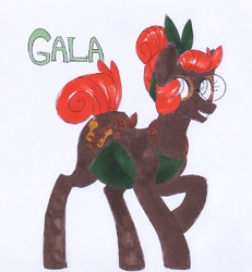 Size: 358x387 | Tagged: safe, artist:frozensoulpony, imported from derpibooru, oc, oc only, oc:gala apple, apron, clothes, glasses, offspring, parent:applejack, parent:jet set, parents:applejet, solo, traditional art