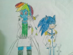 Size: 1024x768 | Tagged: safe, artist:brandonale, imported from derpibooru, rainbow dash, equestria girls, clothes, cosplay, costume, crossover, rule 63, satsuki kiryuin, sonic the hedgehog, sonic the hedgehog (series), traditional art, uzu sanageyama