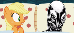 Size: 1889x850 | Tagged: safe, edit, edited screencap, imported from derpibooru, screencap, applejack, pony, 28 pranks later, applejack's bed partner, bed, berserk, crossover, exploitable meme, female, femto, griffith, mare, meme, pillow