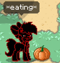 Size: 313x332 | Tagged: safe, imported from derpibooru, oc, oc only, oc:caki, pony, pony town, dialogue, eating, food, herbivore, horses doing horse things, pumpkin, solo