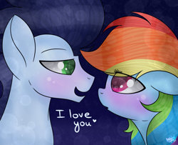 Size: 1024x832 | Tagged: dead source, safe, artist:northlights8, imported from derpibooru, rainbow dash, soarin', pony, blushing, female, male, shipping, soarindash, straight