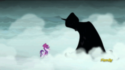 Size: 858x482 | Tagged: safe, imported from derpibooru, screencap, princess luna, snowfall frost, spirit of hearth's warming yet to come, starlight glimmer, pony, a hearth's warming tail, gif, non-animated gif, snow