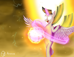 Size: 2562x2000 | Tagged: safe, artist:animerge, imported from derpibooru, twilight sparkle, alicorn, pony, female, glowing eyes, laughing, magic, solo, super saiyan princess, twilight sparkle (alicorn)