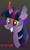 Size: 592x980 | Tagged: safe, artist:floweryfruitfangs, artist:zoruaofepic, deleted from derpibooru, imported from derpibooru, twilight sparkle, bust, colored pupils, corrupted, curved horn, fangs, ow the edge, solo, sombra eyes, tyrant sparkle