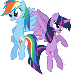 Size: 4386x4650 | Tagged: safe, artist:livehotsun, imported from derpibooru, rainbow dash, twilight sparkle, alicorn, pony, absurd resolution, flying, simple background, tongue out, transparent background, twilight sparkle (alicorn), vector