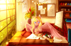 Size: 3600x2329 | Tagged: safe, artist:aquagalaxy, imported from derpibooru, oc, oc only, oc:paradise petal, drawing, solo, wings