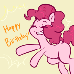 Size: 1280x1280 | Tagged: safe, artist:glacierclear, imported from derpibooru, pinkie pie, female, happy, happy birthday, smiling, solo