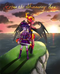 Size: 800x985 | Tagged: safe, artist:tzc, imported from derpibooru, sci-twi, sunset shimmer, twilight sparkle, equestria girls, duo, sunset, sunset satan