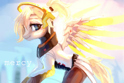 Size: 1500x1000 | Tagged: safe, artist:rocy canvas, imported from derpibooru, pony, crossover, mercy, overwatch, ponified, solo