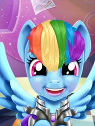 Size: 344x454 | Tagged: safe, imported from derpibooru, rainbow dash, armor, creepy, flash game, fynsy, game, uncanny valley