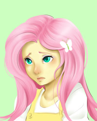 Size: 1200x1500 | Tagged: safe, artist:catvilu, imported from derpibooru, fluttershy, equestria girls, blushing, bust, cute, eyeshadow, female, frown, makeup, portrait, shy, shyabetes, solo