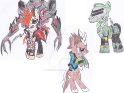 Size: 800x600 | Tagged: safe, artist:ghost1lover, imported from derpibooru, earth pony, unicorn, battleborn, deviantart watermark, mellka, obtrusive watermark, oscar mike, oscar mike (battleborn), ponified, shayne (battleborn), simple background, traditional art, trio, watermark, white background