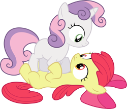 Size: 4646x4000 | Tagged: safe, artist:djdavid98, imported from derpibooru, apple bloom, sweetie belle, pony, brotherhooves social, .ai available, .svg available, duo, pounce, simple background, transparent background, vector