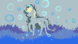 Size: 2560x1440 | Tagged: safe, artist:heniek, imported from derpibooru, oc, oc only, bubble, silhouette, solo, water