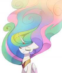 Size: 1280x1517 | Tagged: dead source, safe, artist:magnaluna, imported from derpibooru, princess celestia, alicorn, pony, cute, cutelestia, eyes closed, female, flowing mane, horn jewelry, horn ring, jewelry, long mane, mare, necklace, smiling, solo
