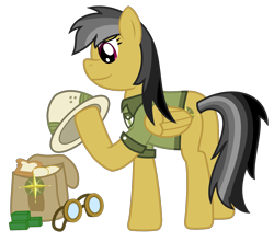 Size: 1492x1320 | Tagged: safe, artist:sketchmcreations, imported from derpibooru, daring do, daring do adventure collection, daring do and the forbidden city of clouds, anatomical horror, anatomically incorrect, bread, food, goggles, gum, incorrect leg anatomy, inkscape, saddle bag, simple background, transparent background, vector