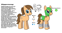 Size: 1488x800 | Tagged: safe, artist:mightyshockwave, imported from derpibooru, oc, oc only, oc:zippersnap, looking at you, reference sheet, silly name, solo