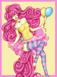 Size: 800x1078 | Tagged: safe, artist:samurainataku, imported from derpibooru, pinkie pie, human, balloon, eared humanization, female, humanized, solo, tailed humanization