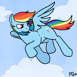 Size: 3000x3000 | Tagged: safe, artist:pony quarantine, imported from derpibooru, rainbow dash, pegasus, pony, cloud, colored, explicit source, female, flying, glare, mare, sky, solo