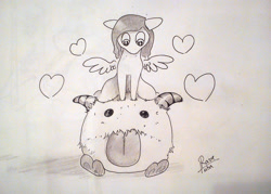 Size: 1280x917 | Tagged: safe, artist:php64, imported from derpibooru, oc, oc only, pegasus, pony, league of legends, looking at you, monochrome, poro, solo, traditional art