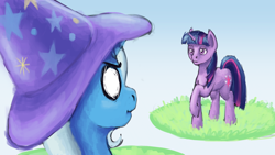 Size: 800x450 | Tagged: safe, artist:sa1ntmax, imported from derpibooru, trixie, twilight sparkle, pony, unicorn, female, mare, parody, pokémon, rpg, tabun art-battle