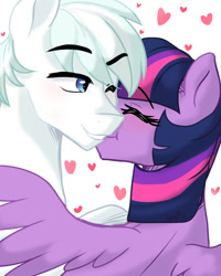 Size: 800x1000 | Tagged: safe, artist:h0mi3, imported from derpibooru, double diamond, twilight sparkle, alicorn, pony, blushing, crack shipping, cute, daaaaaaaaaaaw, diamondlight, double dawwmond, female, heart, kissing, male, nuzzling, shipping, straight, twiabetes, twilight sparkle (alicorn)