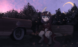 Size: 1947x1186 | Tagged: safe, artist:celestiawept, imported from derpibooru, rarity, bench, car, clothes, female, flower, flower in hair, lidded eyes, looking at you, sitting, solo, tongue out