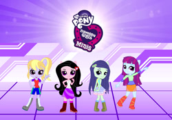Size: 1041x724 | Tagged: safe, artist:karalovely, imported from derpibooru, blueberry cake, cloud kicker, mystery mint, oc, oc:kara lovely, equestria girls, clothes, doll, equestria girls logo, equestria girls minis, skirt, toy