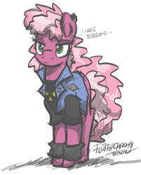 Size: 2148x2669 | Tagged: safe, artist:flutterthrash, imported from derpibooru, cheerilee, earth pony, pony, '90s, 90s cheerilee, alternate hairstyle, braces, clothes, female, mare, newbie artist training grounds, piercing, solo