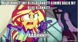 Size: 800x429 | Tagged: safe, edit, edited screencap, imported from derpibooru, screencap, sci-twi, sunset shimmer, twilight sparkle, equestria girls, friendship games, caption, image macro, meme, pointing, sunset yells at twilight, the producers