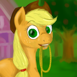 Size: 1984x1984 | Tagged: safe, artist:zzzyyxas, imported from derpibooru, applejack, female, mouth hold, rope, solo