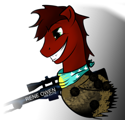 Size: 600x574 | Tagged: safe, artist:rene-owen, artist:reneowen, imported from derpibooru, oc, oc only, oc:watermark, awp, bust, counter-strike, counter-strike: global offensive, gun, solo, weapon