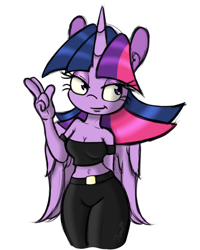 Size: 1200x1500 | Tagged: safe, artist:ramott, imported from derpibooru, twilight sparkle, alicorn, anthro, belly button, female, midriff, solo, twilight sparkle (alicorn)