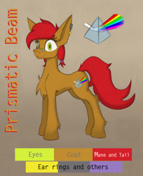 Size: 4257x5209 | Tagged: safe, artist:php122, artist:wingedthoughts, imported from derpibooru, oc, oc only, oc:prismatic beam, earth pony, pony, absurd resolution, colors, cute, cutie mark, female, glasses, piercing, reference sheet, solo