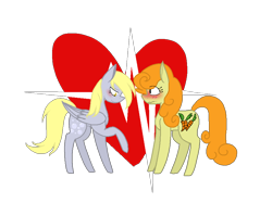 Size: 906x676 | Tagged: safe, artist:spitfirekat, imported from derpibooru, carrot top, derpy hooves, golden harvest, pegasus, pony, derpytop, duo, female, heart, lesbian, mare, shipping