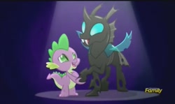 Size: 1123x671 | Tagged: safe, imported from derpibooru, screencap, spike, thorax, changeling, the times they are a changeling, discovery family logo