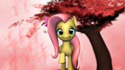 Size: 2500x1406 | Tagged: safe, artist:yellencandy, imported from derpibooru, fluttershy, 3d, cherry blossoms, cute, female, looking at you, raised hoof, shyabetes, solo, source filmmaker