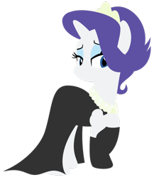 Size: 1024x1182 | Tagged: safe, artist:blah23z, imported from derpibooru, rarity, audrey hepburn, black dress, breakfast at tiffany's, clothes, dress, fancy, female, holly golightly, lidded eyes, lineless, raised hoof, solo