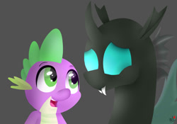 Size: 1000x700 | Tagged: safe, artist:coolpup126, imported from derpibooru, spike, thorax, changeling, the times they are a changeling, smiling