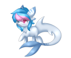 Size: 2801x2277 | Tagged: safe, artist:scarlet-spectrum, imported from derpibooru, oc, oc only, oc:shark bait, original species, shark pony, commission, cute, looking at you, one eye closed, raised hoof, simple background, solo, transparent, transparent background, wink