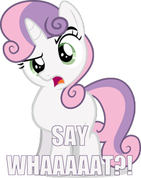 Size: 3000x3762 | Tagged: safe, imported from derpibooru, sweetie belle, crusaders of the lost mark, female, image macro, meme, say what, simple background, solo, transparent background, vector