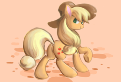 Size: 3496x2362 | Tagged: safe, artist:wolvierland, imported from derpibooru, applejack, earth pony, pony, applebutt, applejack's hat, butt, cowboy hat, dock, female, hat, looking at you, looking back, looking back at you, plot, raised hoof, smiling, smiling at you, solo, underhoof