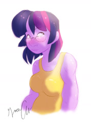 Size: 1024x1435 | Tagged: safe, artist:shellielle, deleted from derpibooru, imported from derpibooru, twilight sparkle, equestria girls, clothes, glasses, humanized, solo, tanktop